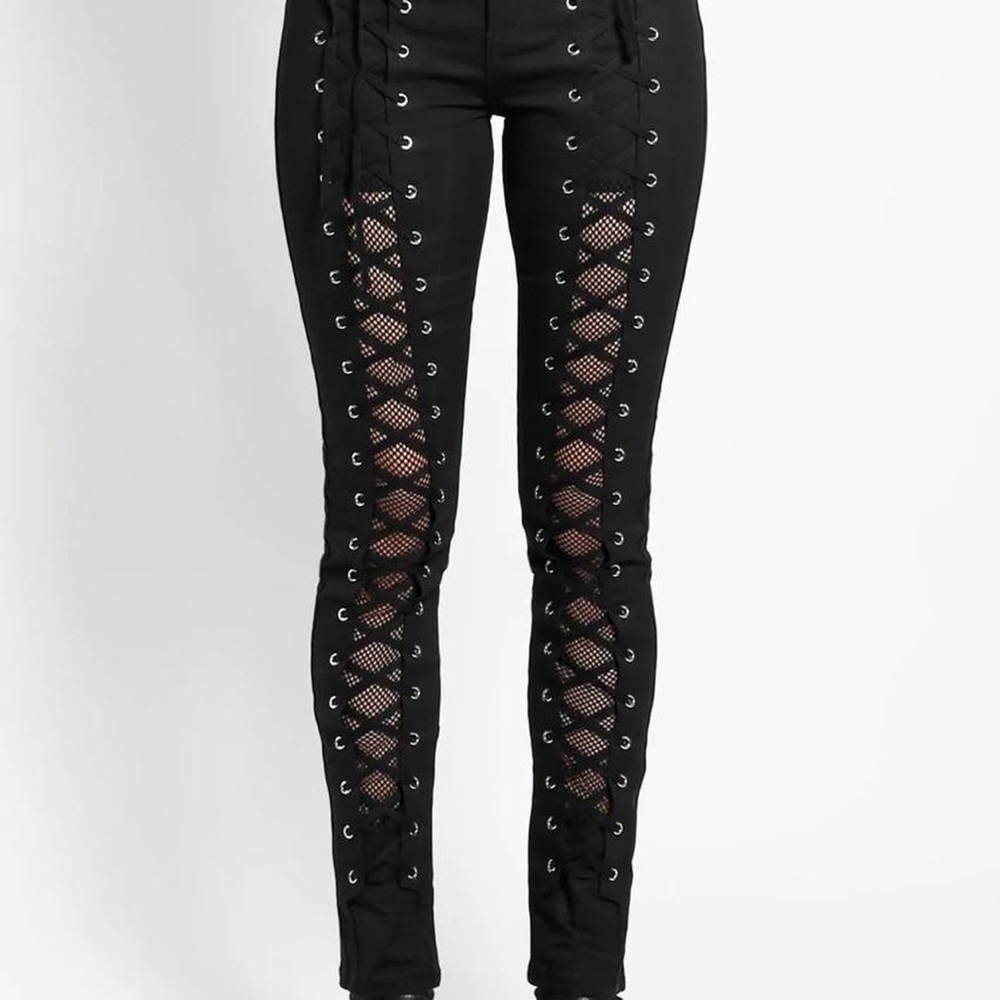 Tripp NYC fish net lace up jeans